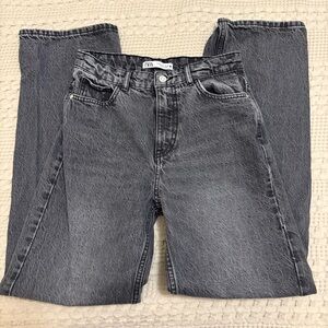 Zara Washed Charcoal Gray Straight-Leg Jeans